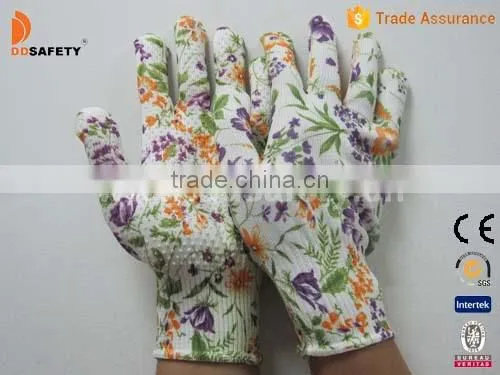 DDSAFETY 2017 13G Flower Design Nylon With White PVC Dots on Palm Gloves