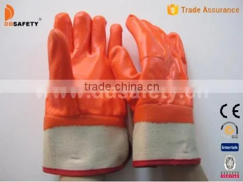 DDSAFETY 2017 Hot Sale PVC Coated Glove Orange PVC Safety Cuff Gloves