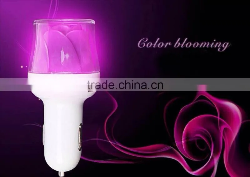 LED Light Rose Shape Dual USB Port Car Charger For Phone