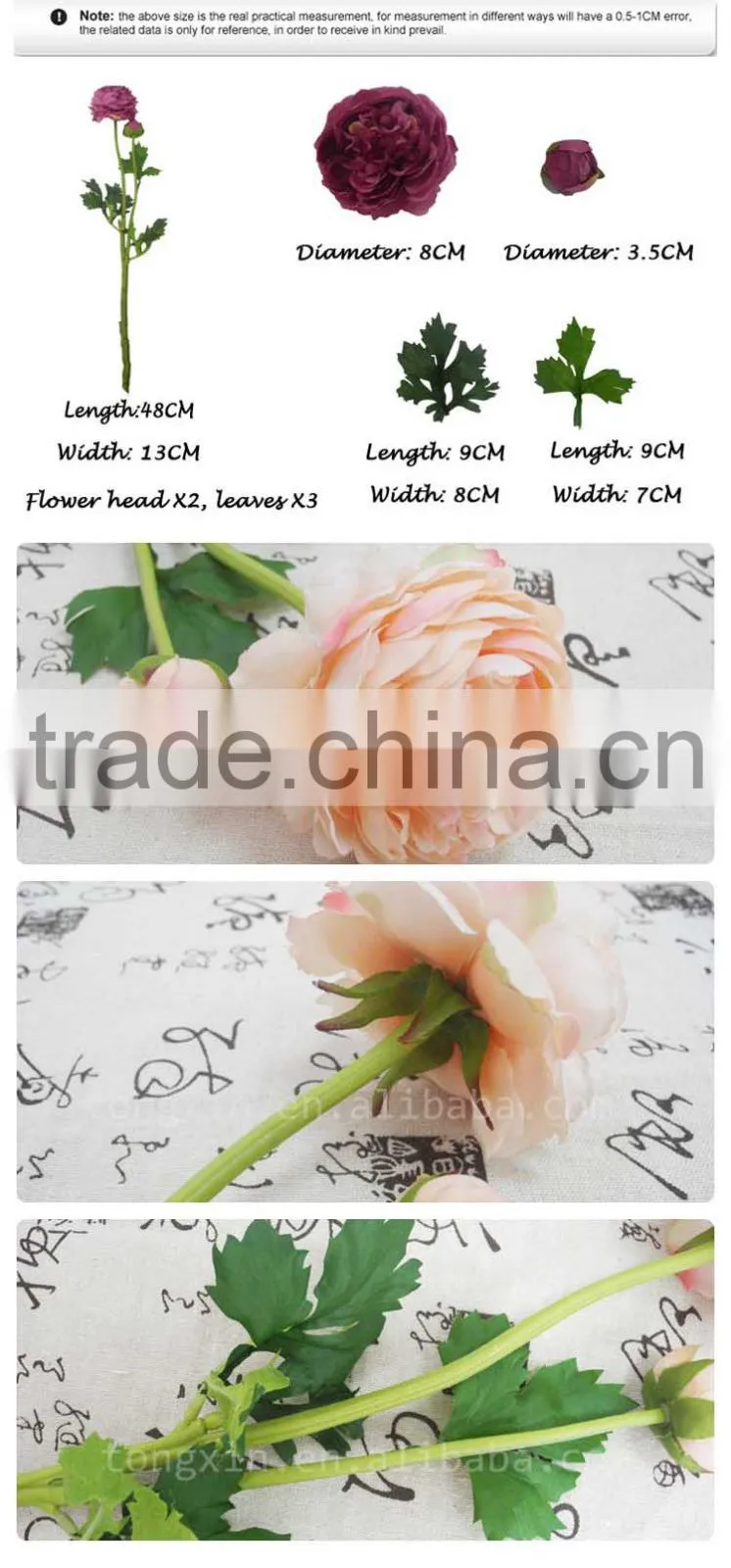 cheap single stem cloth silk ranunculus flowers low moq wholesale hotel decoration