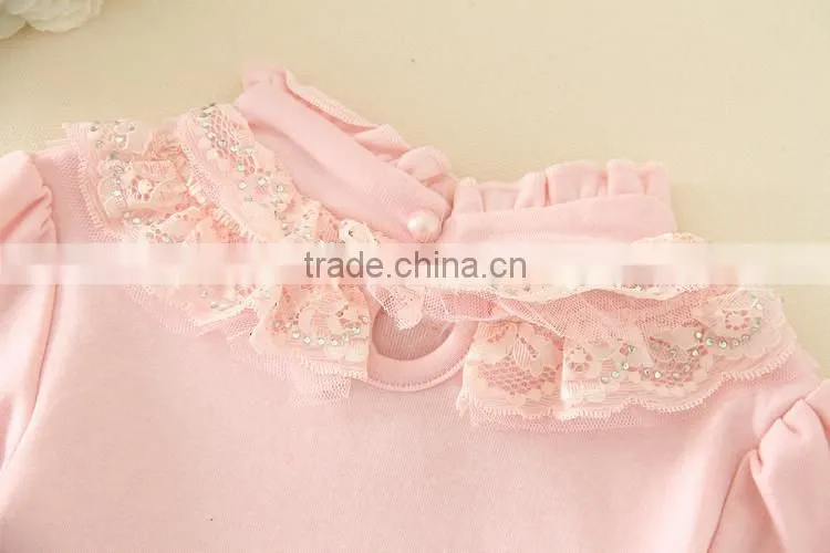 child one piece undershirts long sleeves top for girls baby pink and white long sleeves T-shirts for autumn