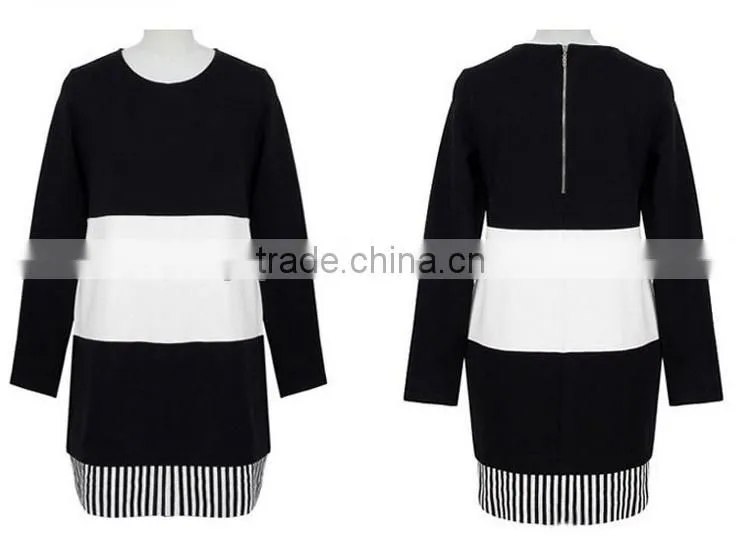 Black long sleeve splicing into color shift dress