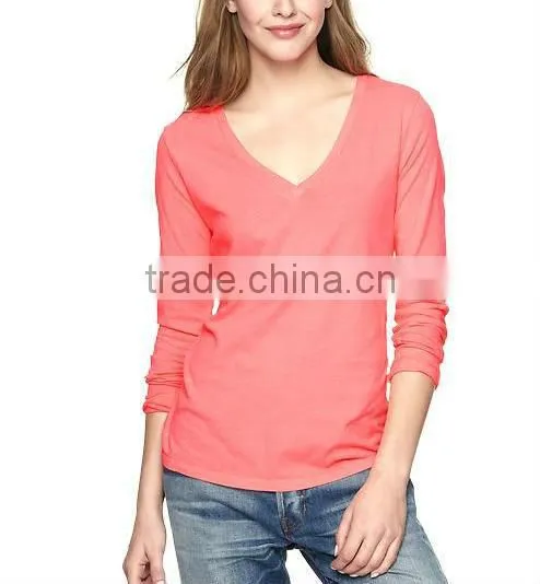 WOMENS LONG SLEEVE V NECK T SHIRT