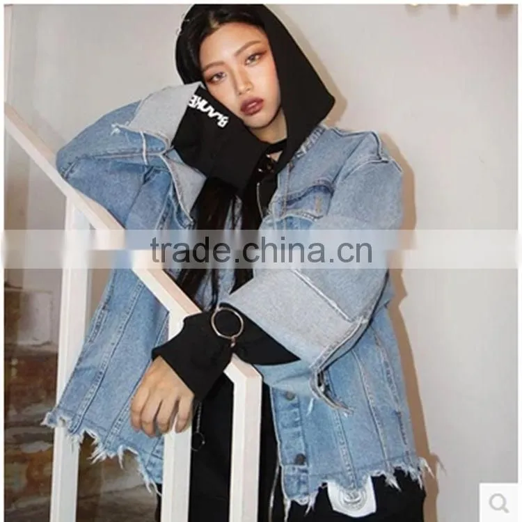 2017 Spring Autumn White Denim Jacket Women Basic Coats Printed Long Sleeve Casual Loose Woman Jeans Jackets Plus Size O nzwt-89