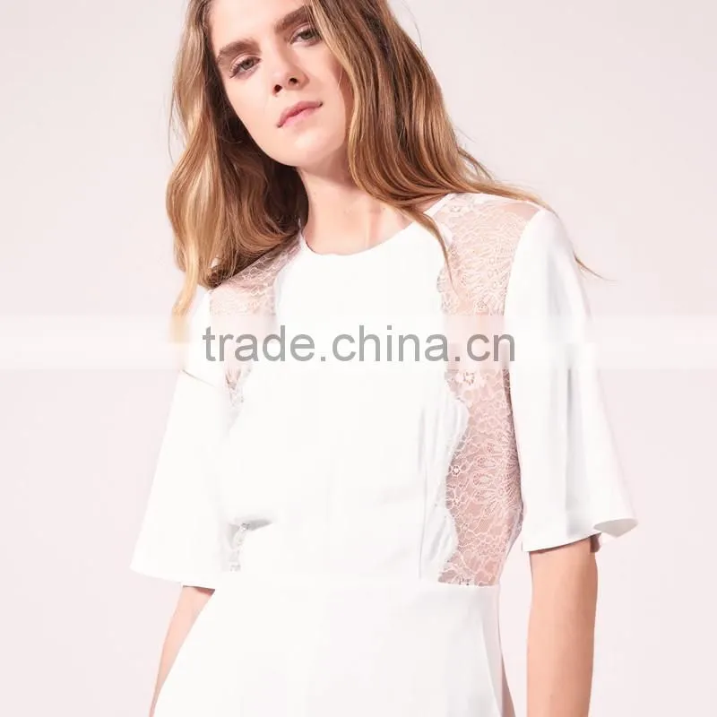WOMEN round neck and short sleeves sexy lace bare back jumpsuit