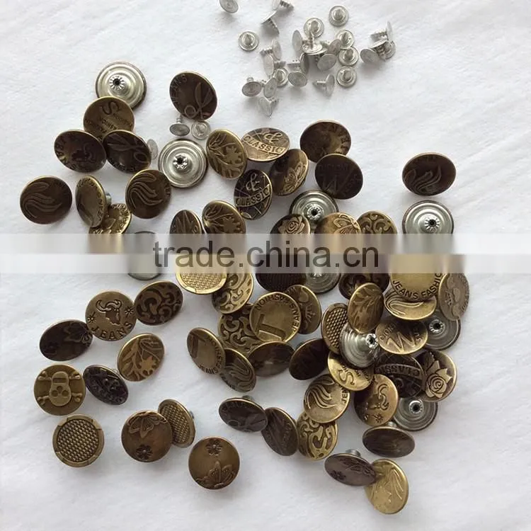 Antique Brass High Quality Metal Jeans Buttons For Jeans