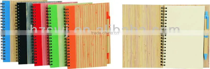 Wooden cover spiral notebook 70grams 70sheets 9*14cm with elasticity with recycle paper pen