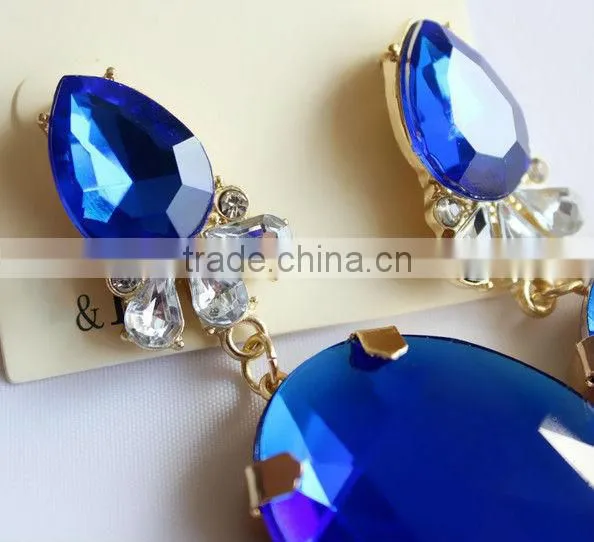 Fashion Sapphire Blue Gem Statement Necklace Earrings Set Jewelry Set