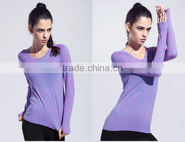 Women's Space Dye Long Sleeve Quick Dry Crew Neck Running Shirt for Workout Hiking Yoga Gym Sport