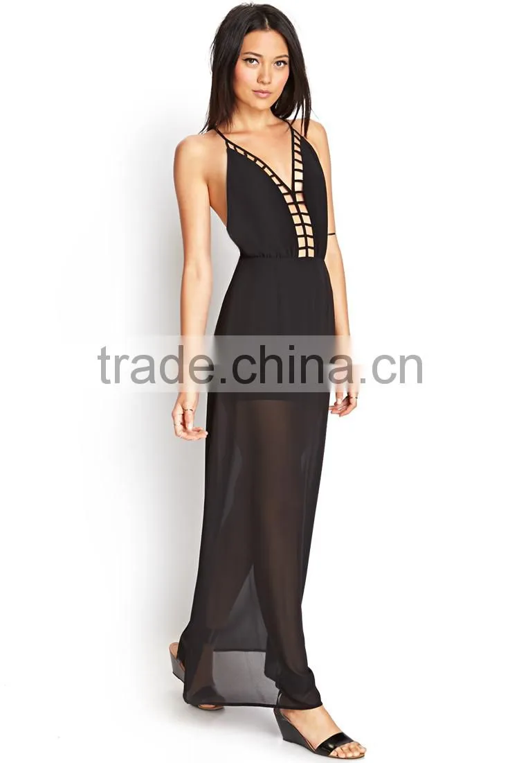 hot selling women spaghetti strap chiffon evening dress plain black chiffon evening dress backless chiffon evening dress