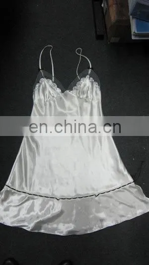 Lady's 100%polyester satin nightwear chemise with emb.lace fabric lingerie set