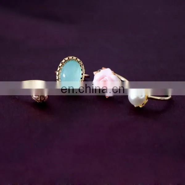 Fashion flower and pearl enamel knuckle ring set gift jewelry