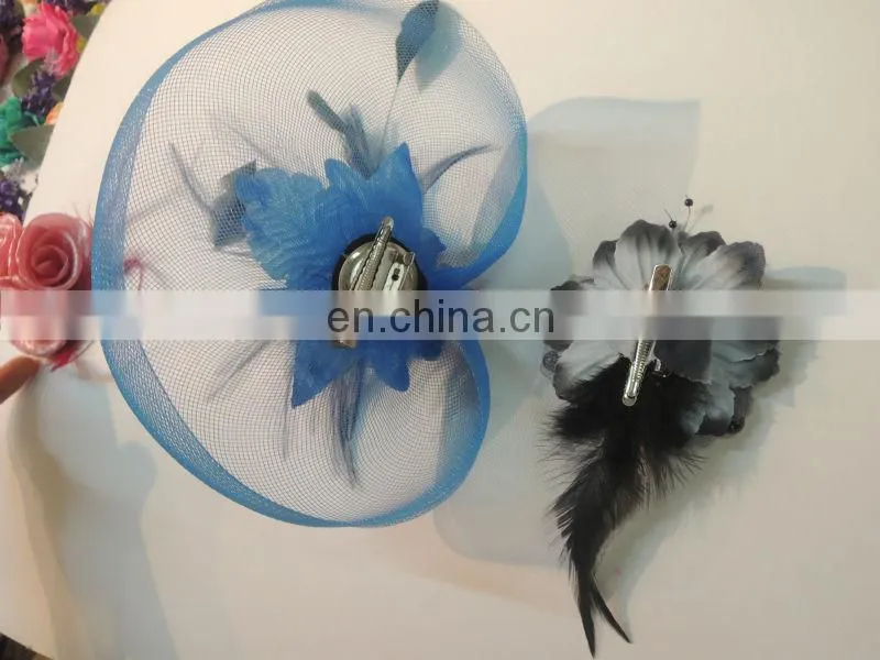 Blue Mini Top Hat Feather Hair Fascinator