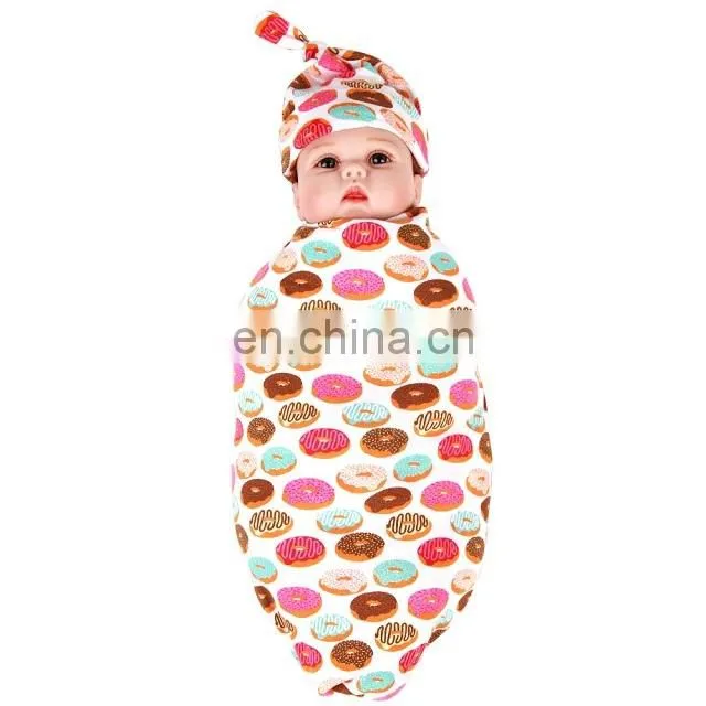 Newborn Infant Baby Cotton Floral Swaddle Blanket Hat With Receiving Blankets Set