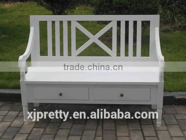 indoor 2 seats wooden KD armrest storage bench/sofa
