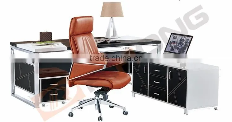 Modern luxury 1.97m stainless steel frame leather covered black office executive desk table with latest design