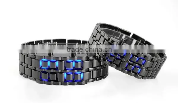2015 Fashion Lava Style Samurai Metal Blue LED Faceless Watch