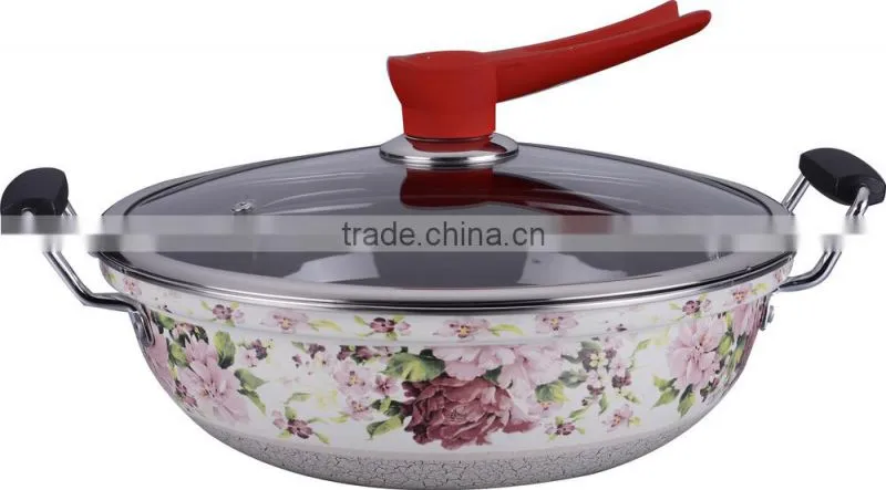 Popular enamel wok with long handle