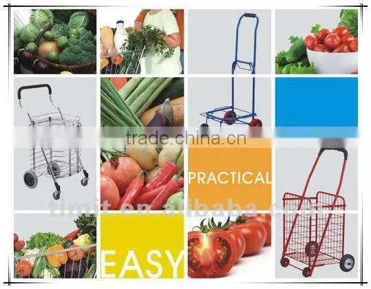 Simple Design Practical Iron 4 Wheels Foldable Black Shopping Trolley Cart