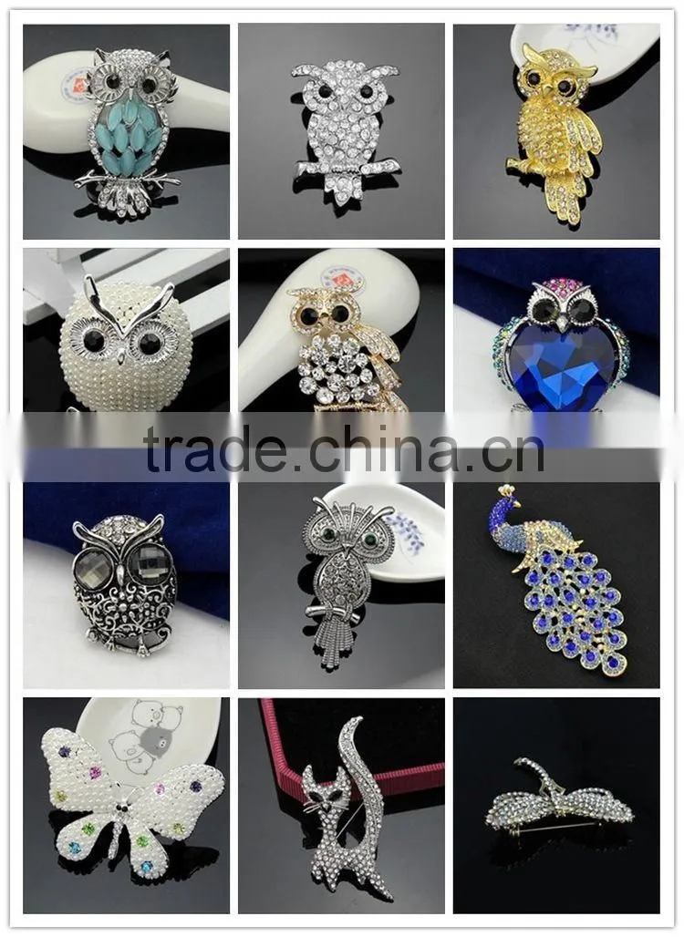 Alibaba Girls Jewelry Owl Brooch Animal Crystal Brooch Latest New Design
