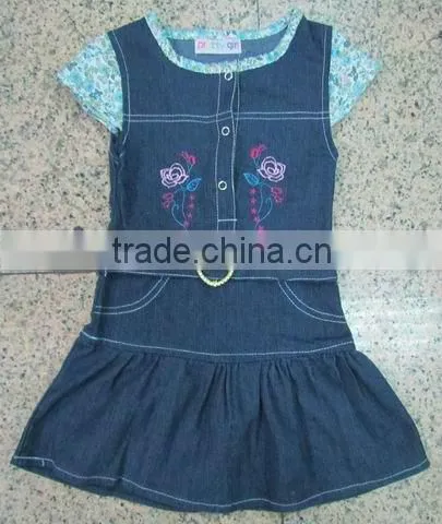 stock blue color girls one piece dress pattern SO
