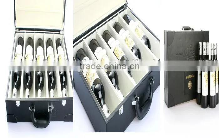 5 bottles leather wine box insert with velvet