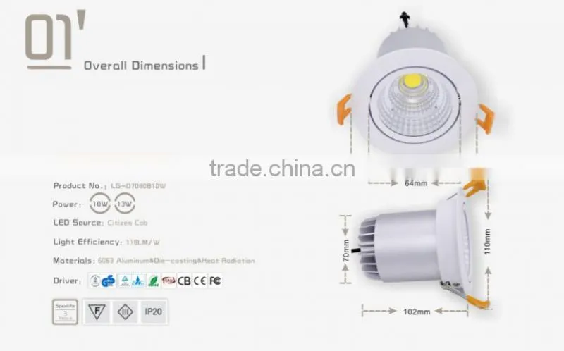 18W IP20 Citizen COB LED CCT Downlight Dimmable for Bathroom