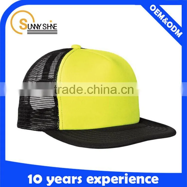 Custom snap back flat brim mesh trucker cap