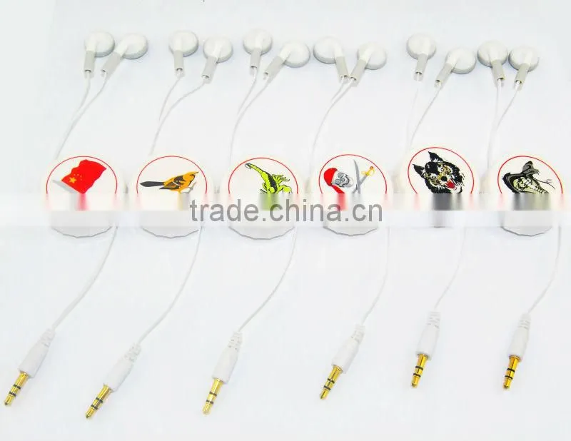 Newest Retractable earphone with customs imprint epoxy logo