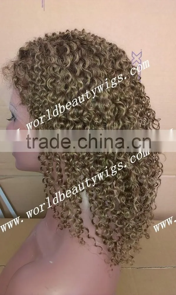 100% human hair 14" 4#mixed27# CURLY full lace wig