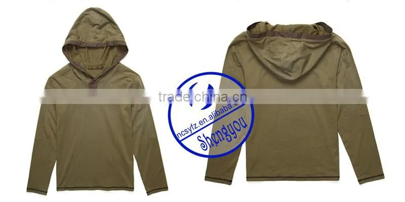 custom long sleeve mens tshirt with hood wholesale china