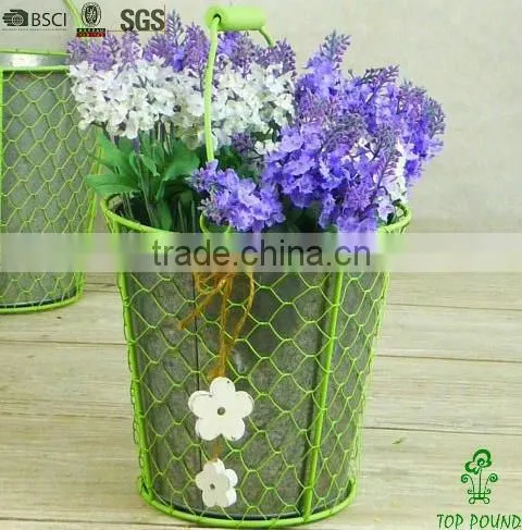 round barrel decorative green metal planters
