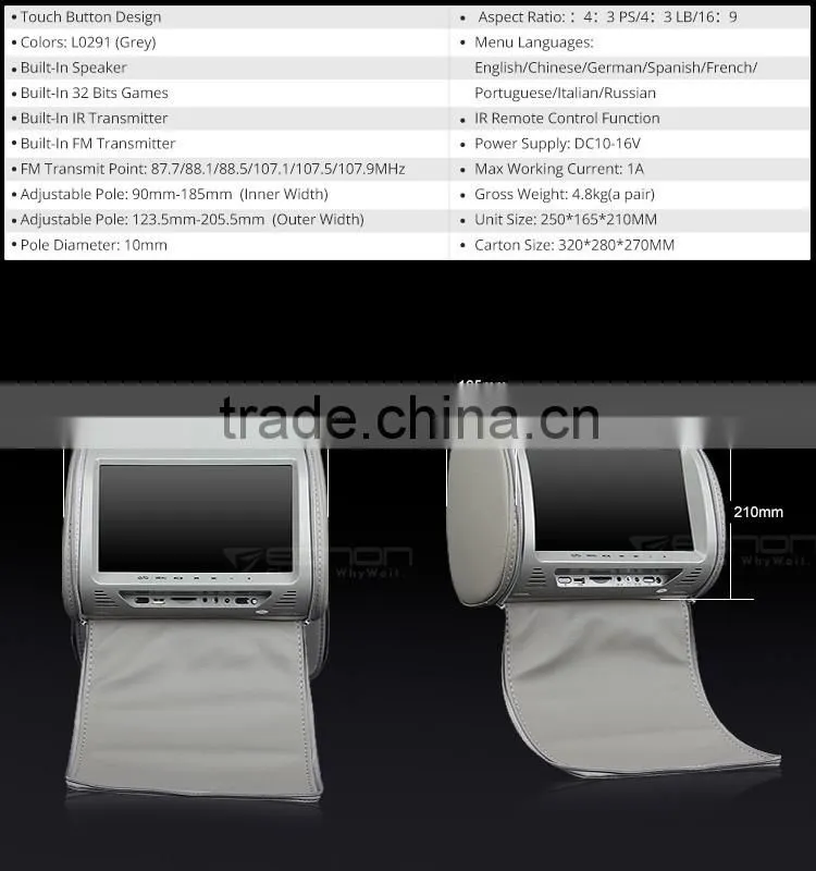 EONON L0291 9" HD Car Headrest Monitor with Built in DVD (Gray Color)