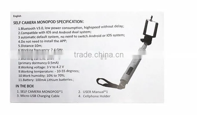 aluminum material and digital camera use zoom in-out function bluetooth monopod handheld