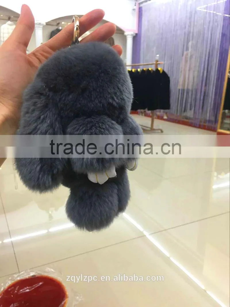 Big soft cute rex rabbit fur toy keyring decorate keychain trimming for keys