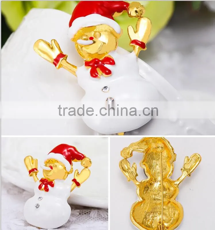 Hooray Red Hat Snowman Gold Plated X'mas Brooch