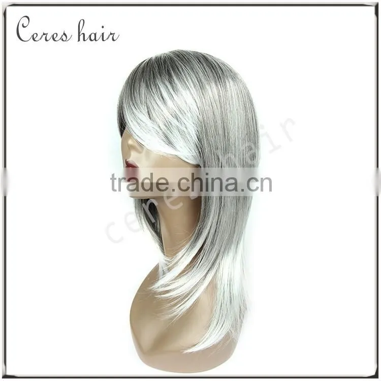 wholesale silky straight ombre silver grey synthetic wig glueless grey heat resistant hair wig for women