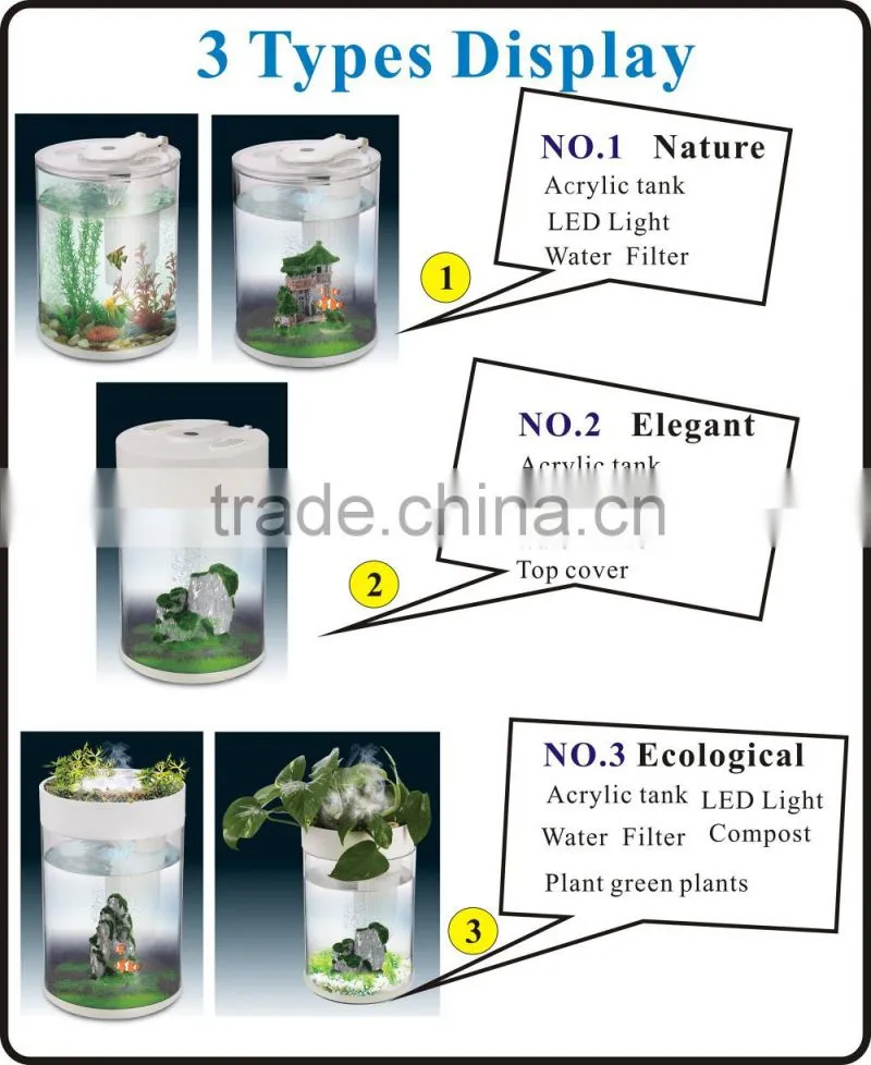 High quality mini RGB LED light fish tank round acrylic wholesale aquarium
