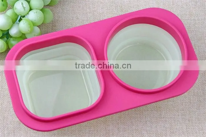 2 cavity silicone bowl with spoon ,leak proof and non-toxic silicone bowl,FDA&LFGB silicone bowl