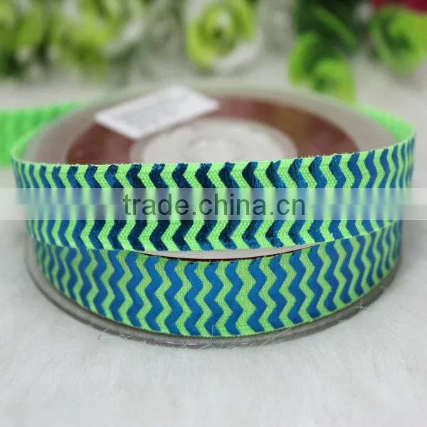 Eco-Friendly good quality 5/8" Turquoise chevron foil printed foe