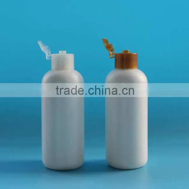 White 180ml HDPE bottle with flip top cap, 6oz HDPE flip top bottle