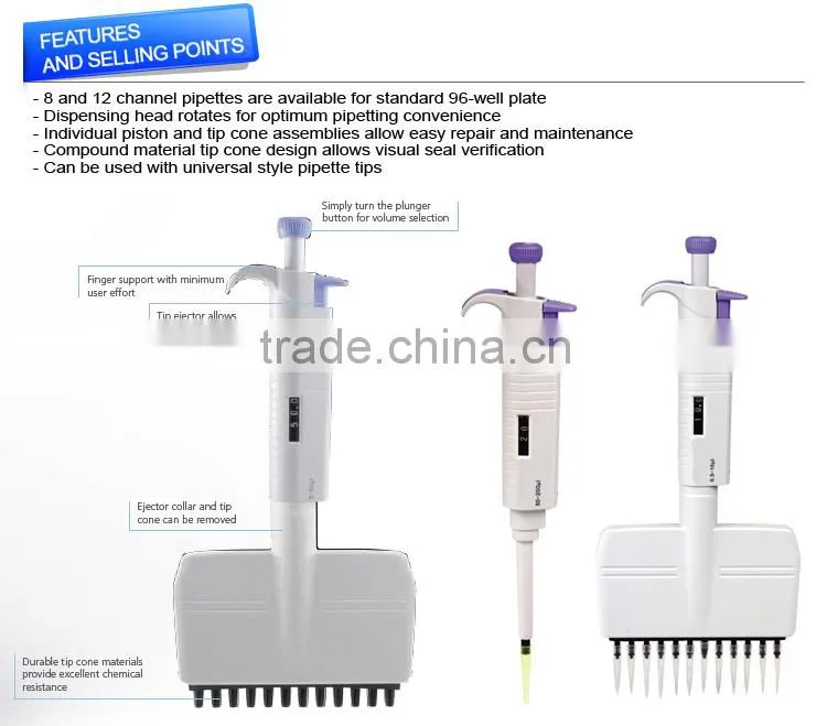 Fully Autoclable and Stream Sterilized Multi-channel Pipette with Universal Pipette Tips