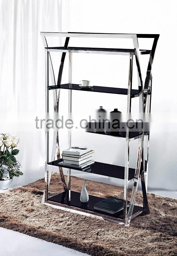 PT-L008 stainless steel display shelf stand fixtures,telescoping garment rack Floor Display Shelf with glass