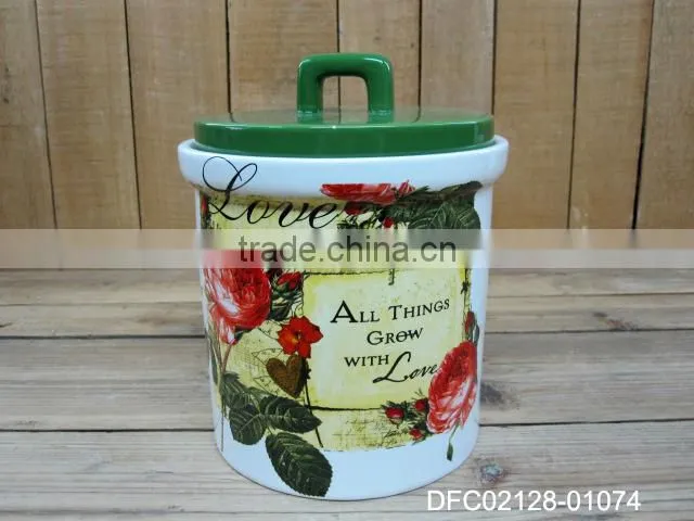 new love rose decal design ceramic biscuit jar