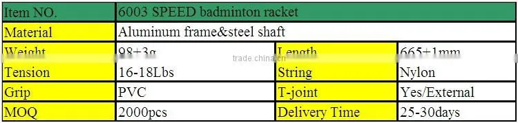 6003 SPEED cheap price aluminium&steel brand name badminton racket/fleet badminton/racquet