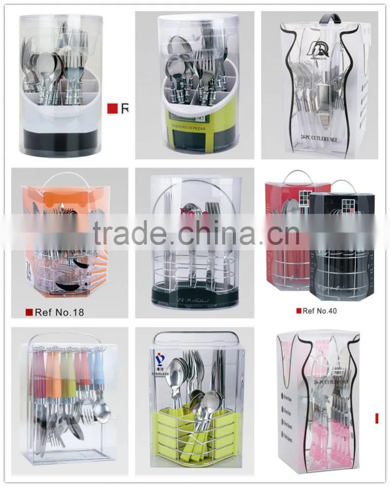 20pcs plastic colorful handle stainless cutlery set with hand polish