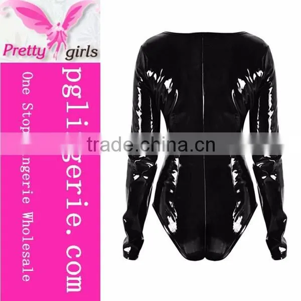 Faux Lingerie One Piece Jumpsuit Cat Woman Leather Pvc Catsuit Costume