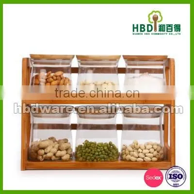 Food glass jar with lid and rack
