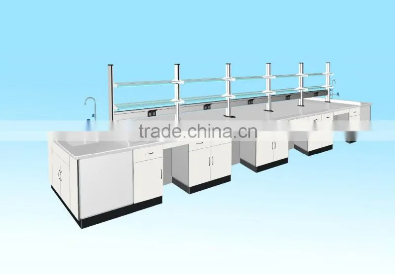 Corrosive Resistant Lab Wooden Island Bench With Knee Space & Wooden Tool Cabinets in Lab Furniture