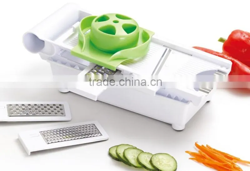 food safe mandoline slicer with 5 different stainless steel blades and container